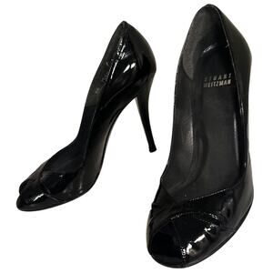Stuart Weitzman High Heels Cross Peep Toe Patent Leather Stiletto Black‎ Sz. 6M